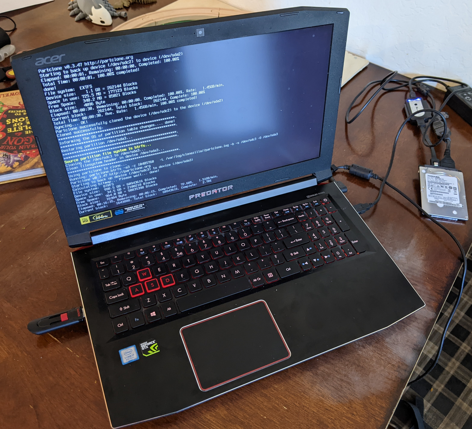 clonezilla interface on the laptop